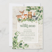 Wild One 森のパーティーアニマル 1歳の誕生日 招待状 (正面)