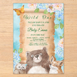 Wild One 森のベビーシャワー 水彩アート アクリル招待状