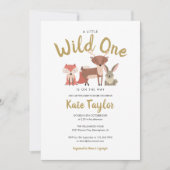 Wild One 森の動物たち ニュートラル ベビーシャワー 招待状 (正面)