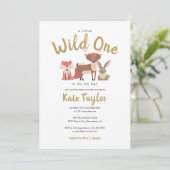 Wild One 森の動物たち ニュートラル ベビーシャワー 招待状 (スタンド正面)