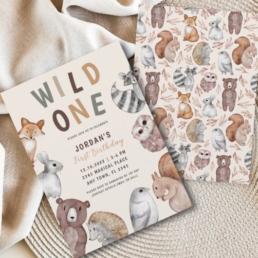 Wild One 森の動物たち 1歳の誕生日パーティー 招待状
