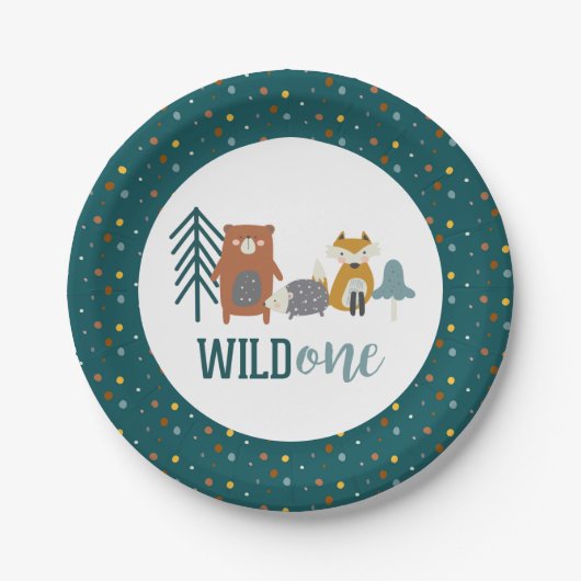 Wild One 森の動物 初めての誕生日 ペーパープレート (正面)