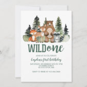 Wild One 森の動物 初めての誕生日 招待状 (正面)
