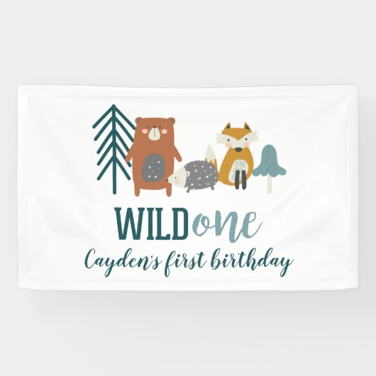 Wild One 森の動物 初めての誕生日 横断幕 (横)