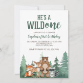 Wild One 森の動物 1歳の誕生日招待状 招待状 (正面)