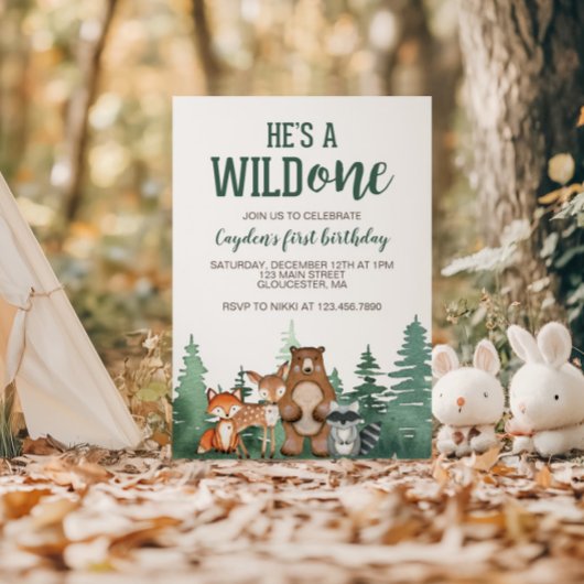 Wild One 森の動物 1歳の誕生日招待状 招待状