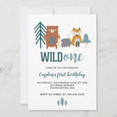 Wild One 森の動物 1歳の誕生日招待状 招待状 (正面)