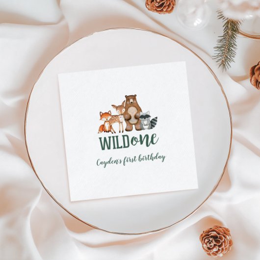 Wild One 森の動物 1歳の誕生日 スタンダードカクテルナプキン