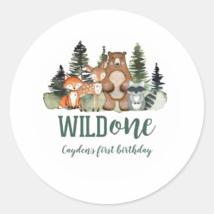Wild One 森の動物 1歳の誕生日 ラウンドシール