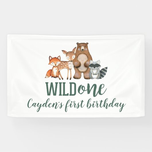 Wild One 森の動物 1歳の誕生日 横断幕 (横)