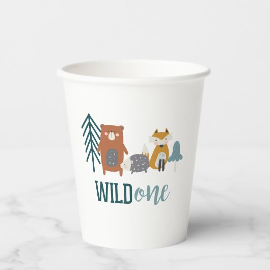 Wild One 森の動物 1歳の誕生日 紙コップ (正面)