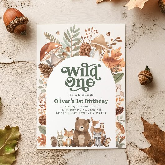 Wild One 森の1歳の誕生日パーティー 招待状
