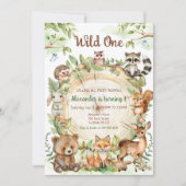 Wild One 森の1歳の誕生日招待状 招待状 (正面)