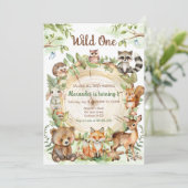 Wild One 森の1歳の誕生日招待状 招待状 (スタンド正面)