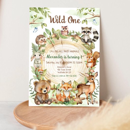 Wild One 森の1歳の誕生日招待状 招待状