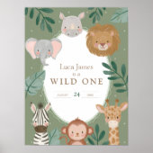 Wild One 男の子 サファリ グリーン 1歳 誕生日 ウェルカム ポスター (正面)