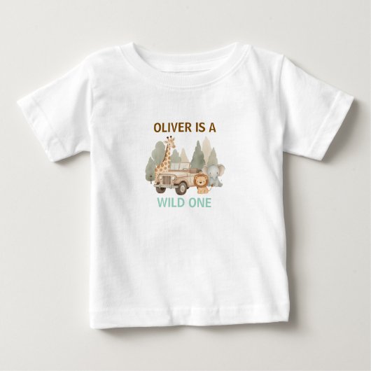 Wild One 男の子 1歳の誕生日 サファリ ベビー ベビーTシャツ (正面)