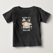 Wild One 男の子 1歳の誕生日 サファリ ベビー ベビーTシャツ (正面)