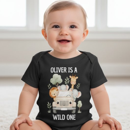 Wild One 男の子 1歳の誕生日 サファリ ベビー ベビーTシャツ