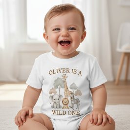 Wild One 男の子 1歳の誕生日 サファリ ベビー ベビーTシャツ