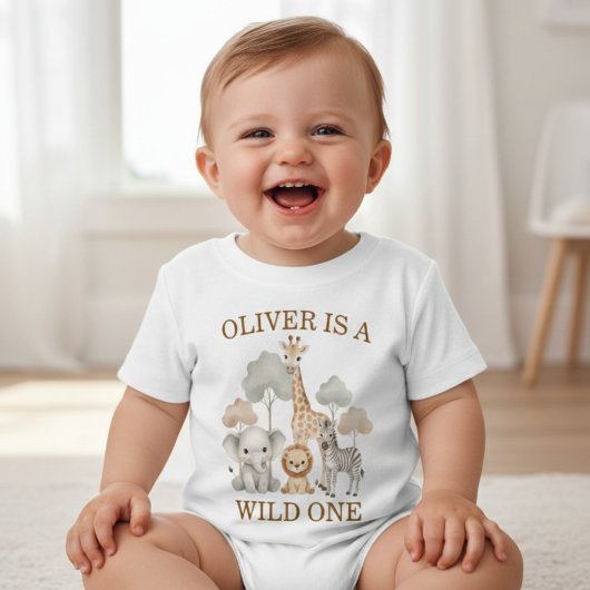 Wild One 男の子 1歳の誕生日 サファリ ベビー ベビーTシャツ