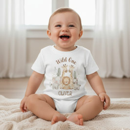 Wild One 男の子 1歳の誕生日 サファリ ベビー ベビーTシャツ