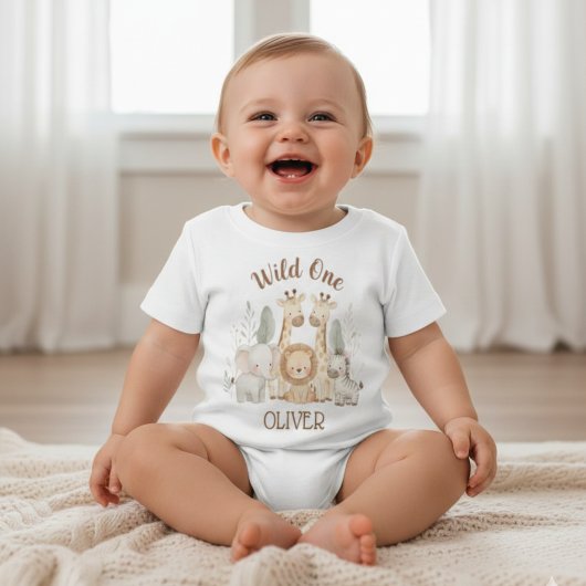 Wild One 男の子 1歳の誕生日 サファリ ベビー ベビーTシャツ