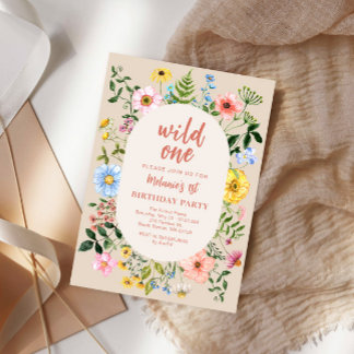 Wild One 誕生日 水彩画 ワイルドフラワー インビテーション