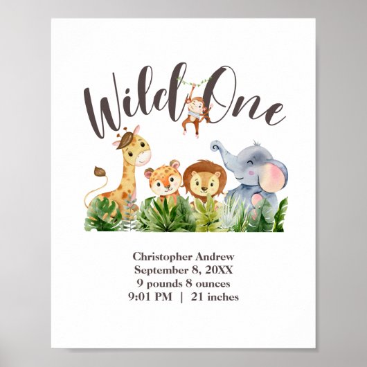 Wild One 誕生統計 ジュングルサファリ 動物ポスター ポスター (正面)