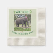 Wild One 象の誕生日テーブルアクセント 縁ありカクテルナプキン (正面)