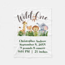 Wild One 赤ちゃん動物 ジャングルサファリ 出生情報 ベビー フリースブランケット
