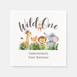 Wild One 赤ちゃん動物 ジャングルサファリ 1歳の誕生日  スタンダードカクテルナプキン