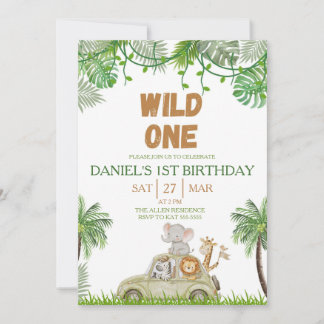 Wild One 1歳の誕生日サファリジャングル招待状 招待状