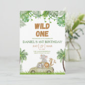 Wild One 1歳の誕生日サファリジャングル招待状 招待状 (スタンド正面)