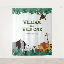 Wild One 1歳の誕生日パーティー ジャングルフォト背景 タペストリー