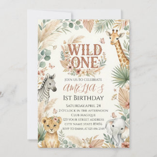 Wild One 1歳の誕生日招待状フォトブホ 招待状