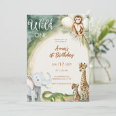 Wild One 1歳の誕生日招待状 | サファリの動物F 招待状 (スタンド正面)