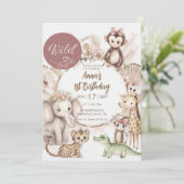 Wild One 1歳の誕生日招待状 | サファリ動物G 招待状 (スタンド正面)