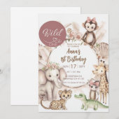 Wild One 1歳の誕生日招待状 | サファリ動物G 招待状 (正面/裏面)