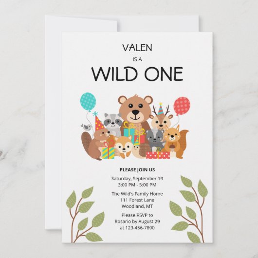 Wild One 1歳の誕生日招待状 招待状 (正面)