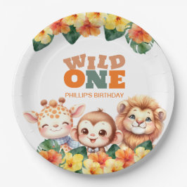 Wild One 1歳の誕生日 サファリ ライオン キリン モンキー ペーパープレート
