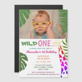 Wild ONE 1歳の誕生日 ジュングルサファリ キリン 写真 マグネット招待状