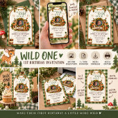 Wild One 1歳の誕生日 森の動物 カスタム写真 招待状