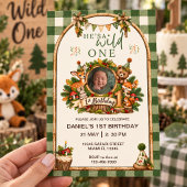 Wild One 1歳の誕生日 森の動物 カスタム写真 招待状