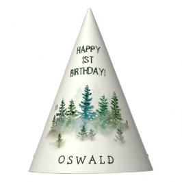 Wild One 1歳の誕生日 森の水彩画 パーティーハット