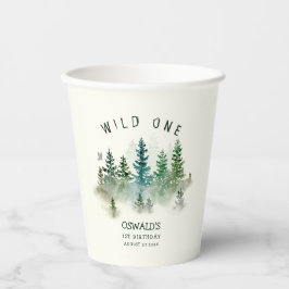 Wild One 1歳の誕生日 森の水彩画 紙コップ