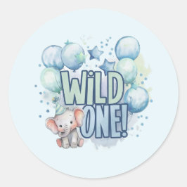 Wild One 1歳の誕生日 水彩画 ラウンドシール