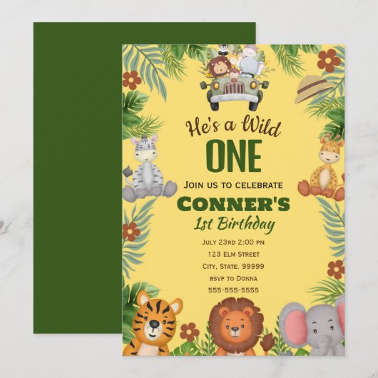 Wild One 1st Birthday招待状for Boy 招待状 (正面/裏面)