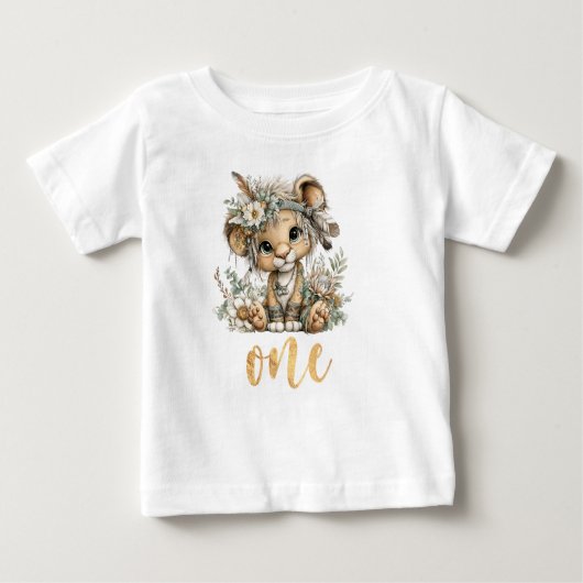Wild One 1st Birthday Boho Lion Baby T-Shirt ベビーTシャツ (正面)