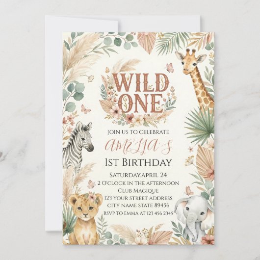 Wild One 1st Birthday Invitation Photo Boho 招待状 (正面)
